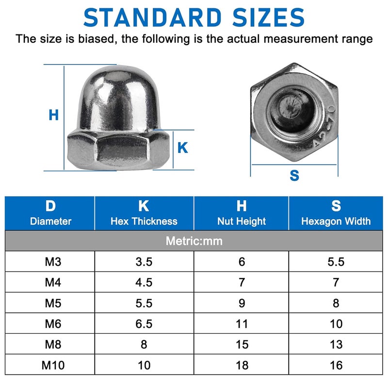 Vmuter M4 Acorn Cap Nuts, 304 (18-8) Stainless Steel Dome Nuts for Furniture Automotive Marine Hardware, 50pcs - Image 2